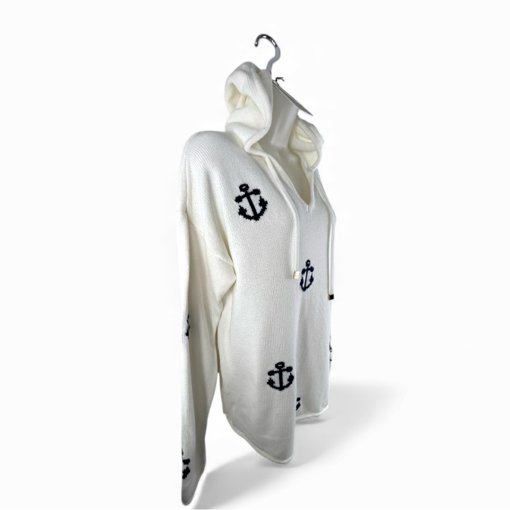 NWT Rachel Zoe Hooded Anchor Sweater Cream Nautical Boat Beach Woman’s size M - Picture 4 of 9